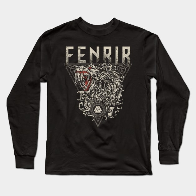 Norse Fenrir Wolf Ragnarok Viking Mythology Valknut Long Sleeve T-Shirt by Blue Pagan